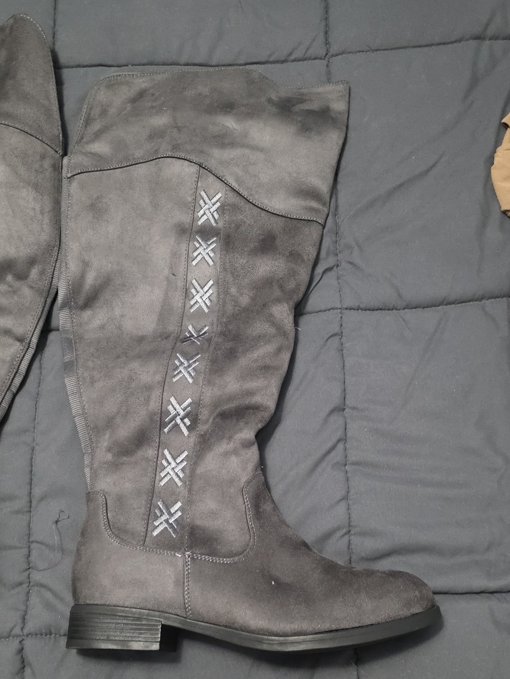 Avenue Gray Over-the-Knee Suede Boots with Decorative Stitching